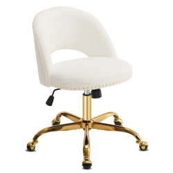 KARL HOME Teddy Fleece Task Chair Office Desk Chair Make Up Chair With Wheels In White