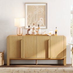 WAMPAT 63" Wide Large Buffet Sideboard Cabinet \w Storages, Modern Buffet Table Coffee Bar Wine Bar Storage Curved Cabinet \w 4 Doors for Dining