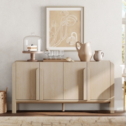 WAMPAT 63" W Large Buffet Sideboard Cabinet \w Storages, Modern Buffet Table Coffee Bar Wine Bar Storage Curved Cabinet \w 4 Doors for Dining Room