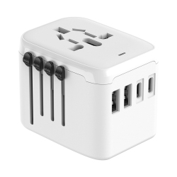 THE WAY Travel Charger Uk, Us, Eu, Au, Global Plug 212 Multi-Country Conversion Socket - 212 Travel Charger 2 USB + 2 Type-C In White