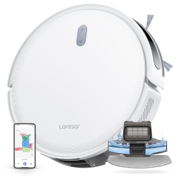 LARESAR Robot Vacuum Cleaner 6500 Pa Suction Power, 150 Min Battery Life, Precision Navigation, App Control, Bagless, 200 M² Coverage, 300 Ml Water