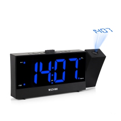 THE WAY 1.8-Inch Multi-Function USB Charging Radio Creative Led Electronic Alarm Clock Projection Clock, Snooze Function - In Black