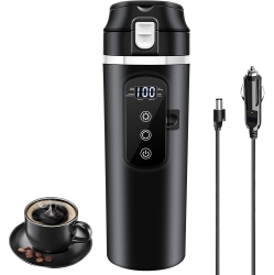 MYACUC Car Travel Electric Kettle, 12V/24V Kettle Portable Water Boiler, Large Display Multi-Temp Adjustment Car Water Bottle, Stainless Steel Truck