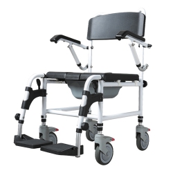 BYTREX Commode Shower Wheelchair 3-Level Adjustable Height & Flip-Up Footrest, Padded Seat, Backrest, Lift Arms, Mobile Toilet Chair, 4 Lockable Mute