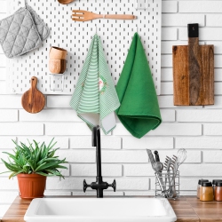 NORTHLIGHT Solid And Striped Merry Christmas Kitchen Tea Towels - 26" - Set Of 2