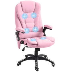 VINSETTO Massage Office Chair With With 6-Point Vibration, Linen Reclining Executive Office Chair With High Back, Swivel Wheels In Pink