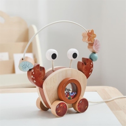 GREEN SCENIC Educational Wooden Pull Toys - Crab Bead Car, Infant Hand-Eye Coordination Training, Environmentally Friendly Wooden Bead Pull Car, Baby