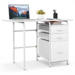 SLICKBLUE Folding Computer Desk On Wheels With 3 Drawers, Compact Home Office Workstation