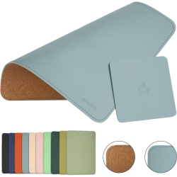 OECECA Leather Mouse Pad, Wood Mouse Pad, Double Side Mouse Pad, Stitched Edges, Equipped \w Coaster Mouse Pads for Laptop, Office & Home, 1