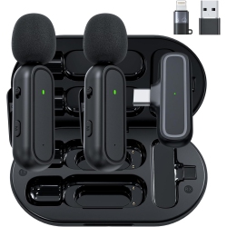 VECELOLIBILIS 2-Pack Wireless Lavalier Microphone for Iphone Ipad Android, Plug-Play Clip On Lapel Mic for R, Recording, Mini Microphone Included