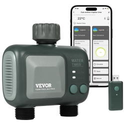VEVOR 2 Outlets Wifi Sprinkler Timer, Smart Hose Faucet Water Timer \w Brass Inlet, App Control Via 2.4Ghz Wifi Or Bluetooth, Alexa/google Voice