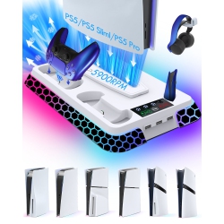 THE WAY Ps5Pro/ps5Slim/ps5 Multi-Function Console Cooling Base Colorful Base Ps5 Controller Charging - Diamond Model With Colorful In White