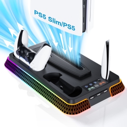 THE WAY Ps5Pro/ps5Slim/ps5 Multi-Function Console Cooling Base Colorful Base Ps5 Controller Charging - Piano Model With Colorful In Black