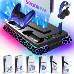 THE WAY Ps5Pro/ps5Slim/ps5 Multi-Function Console Cooling Base Colorful Base Ps5 Controller Charging - Diamond Model With Colorful In Black