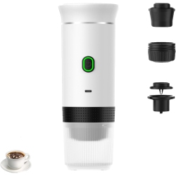 CHSSHA00 Portable Espresso Machine, Portable Coffee Maker for Travel, Rechargeable Car Coffee Maker Self-Heating/cold Brew (White)