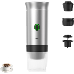 CHSSHA00 Portable Espresso Machine, Portable Coffee Maker for Travel, Rechargeable Car Coffee Maker Self-Heating/cold Brew (Silver)