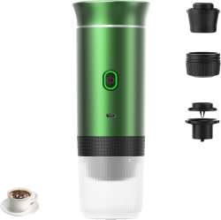 CHSSHA00 Portable Espresso Machine, Portable Coffee Maker for Travel, Rechargeable Car Coffee Maker Self-Heating/cold Brew (Green)