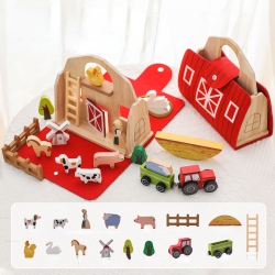 GREEN SCENIC Wooden Farm Animals Playset - Toddler Educational Shape Sorter And Finger Puppet Playset - Eco-Friendly Learning Barn \w Sturdy Animal
