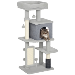 PAWHUT Cat Tree for Large Cat Adults, 41 Inch Cat Tower for Indoor Cats W/ Scratching Posts, Cat Bed, Condo, Grooming Brush, Jumping Platforms, Toy