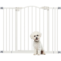 PAWHUT 29"-39" Wide Dog Gate With Door, Pressure Fit, Auto Close, Double Locking for Doorways Hallways Stairs, 31" Tall In White