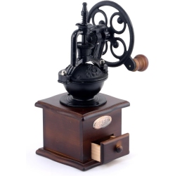 CHSSHA00 Manual Coffee Grinder Antique Cast Iron Hand Cranked Coffee Grinder With Moth Settings & Catch Box 12.5 X 12.5 X 26 Cm