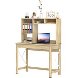 HOMCOM 41" Computer Desk With Storage, Writing Table With Hutch, Shelves And Open Compartments, Work Desk for Home Office, Oak