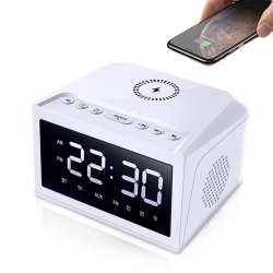 THE WAY Large Screen Wireless Charging Speaker Large Screen Clock Alarm Clock Bluetooth Speaker Desktop Multi-Function Wireless Speaker 15W-White