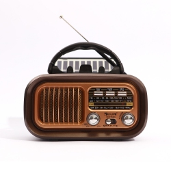 THE WAY Solar Radio Speaker Wireless Phone Holder Convenient Radio Fm Subwoofer Retro Bluetooth Speaker - In Brown