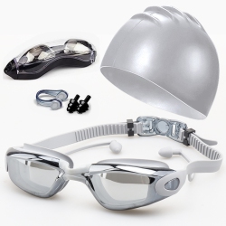 THE WAY Popular Set Adult Swimming Goggles, Swimming Caps, Nose Clips, Earplugs, Silicone HD Anti-Fog Electroplated Children's Swimming Goggles For