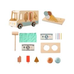 GREEN SCENIC Wooden Ice Cream Shop Playset - Role Play Toy for Kids That Boosts Creativity And Social Skills, Durable Wooden Toy Kitchen Accessories