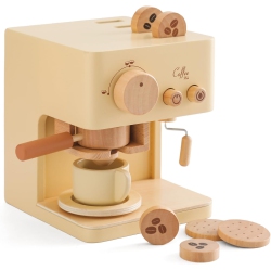 GREEN SCENIC Wooden Coffee Maker Toy Set, | Realistic Barista Role Play Toy \w Grinding Function And 10 Accessories | Educational Role Play Kitchen