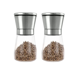 GREEN SCENIC Adjustable Stainless Steel Spice Shaker, Grinder for Kitchen Table, Glass Body - 2 Piece Grinder (Short Version)