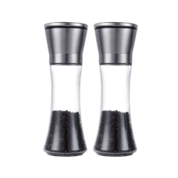 GREEN SCENIC Adjustable Stainless Steel Spice Shaker, Grinder for Kitchen Table, Glass Body - 2-Piece Grinder Set (Tall)