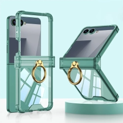 THE WAY New Model for Samsung Flip7 Mobile Phone Case Transparent Airbag Ring Zflip7 Simple Folding Mobile Phone Protective Cover - In Green