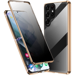 THE WAY Suitable for Samsung S24 Ultra Mobile Phone Case Anti-Peep Mobile Phone Case Magneto Double-Sided Glass Metal Magnetic Suction Cover -