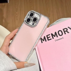 THE WAY Luxury Glitter Diamond Camera Flash Glossy Phone Case for Iphone 16Pro Max, Shockproof Glitter Rhinestone Phone Case - In Pink
