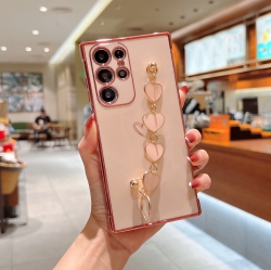 THE WAY Applicable to Samsung Galaxy S24 Ultra Mobile Phone Case, Electroplating Love Mobile Phone Case, Anti-Fall Simple Protective Cover-Pink +