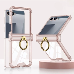 THE WAY New Model for Samsung Flip7 Mobile Phone Case Transparent Airbag Ring Zflip7 Simple Folding Mobile Phone Protective Cover - In Pink