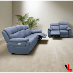 LEVOLUXE Regent 2 Piece Power Reclining Sofa And Loveseat With Power Headrests In Jaxxon In Blue