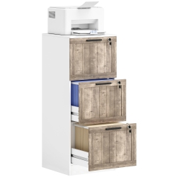 HOMCOM 3 Drawer File Cabinet \w Lock, Rustic Vertical Filing Cabinet \w Adjustable Hanging Rails for A4 Letter Size Files, Farmhouse Printer Stand