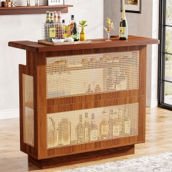 TRIBESIGNS Rattan Home Bar Unit, Farmhouse 4-Tier Bar Table With 4 Stemware Racks And Heightened Base