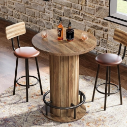 TRIBESIGNS Round Bar Table, 39.4" H Wood Bistro Pub Table With Metal Ring Footrest for Dining Coffee Cocktail