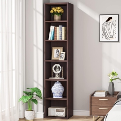 TRIBESIGNS 70.9 Inch Tall Narrow Bookcase, Rustic Corner Bookcase With Storage, 6 Tier Cube Display Shelves