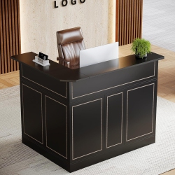 TRIBESIGNS Reception Desk With Storage Shelves, L-Shaped Modern Front Desk, Reception Counter Table
