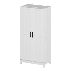FAMAPY 2-Door Wine Cabinet With Wooden Glass Rack And Pre-Assembled Drawers, (31.5" W X 18.9" D X 68.9" H) Light Wood Grain In White