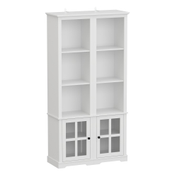 FAMAPY Modular Bookcase Set With Tempered Glass Doors And Decorative Crown Top – Includes Left And Right Tall Units for Living Room Or Home Office