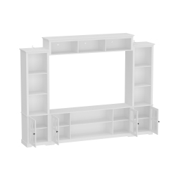FAMAPY Modular Tv Cabinet Set With Glass Doors And Wall-Mounted Top Unit – Includes Central Console, Top Cabinet, And Side Storage Cabinets In White