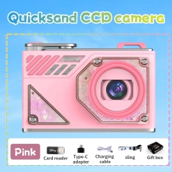 THE WAY HD Dual-Camera Selfie Vlog Retro Camera Student Campus Entry Ccd Quicksand Pocket Mini Digital Camera-Pink + 32GB + Card Reader + Android