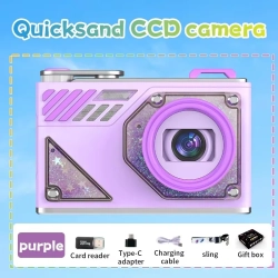 THE WAY HD Dual-Camera Selfie Vlog Retro Camera Student Campus Entry Ccd Quicksand Pocket Mini Digital Camera-Purple + 32GB + Card Reader + Android