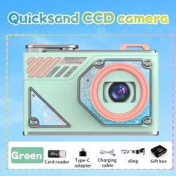 THE WAY HD Dual-Camera Selfie Vlog Retro Camera Student Campus Entry Ccd Quicksand Pocket Mini Digital Camera-Green + 32GB + Card Reader + Android